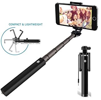 MODERN IN Compact Wired Monopod Extendable Selfie Stick With AUX Wire Built-in Remote Pocket Size Selfie Stick Color-Black